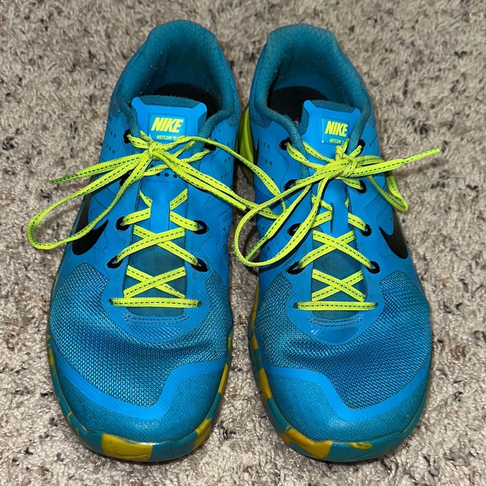 Metcon 2 Nike Blue and Yellow Athletic Shoes